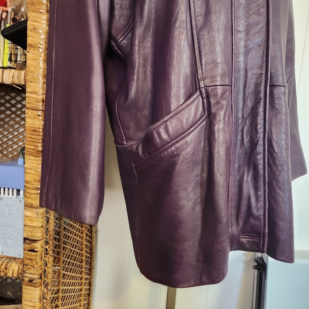 Vintage 80s Purple Soft Leather Oversized Jacket Coat 1990s Slouchy 90s Size XS - Picture 4 of 13